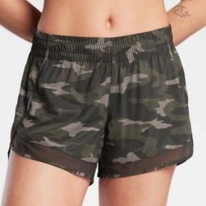 Athleta Green Camo Mesh Racer Shorts
